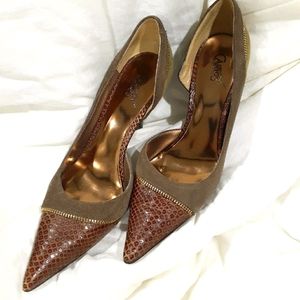 Carlos Santana suede and snakeskin heels